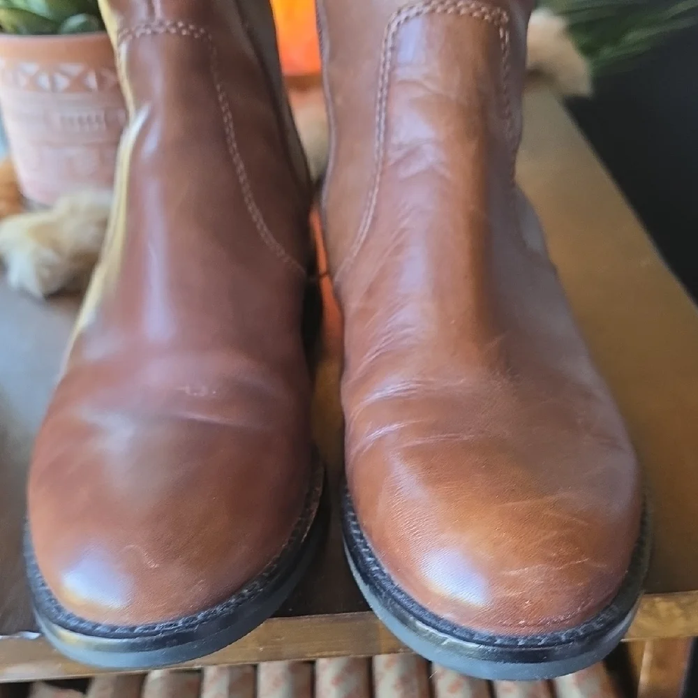 Ecco Brown Knee High Leather Moto Boots with Buckles 37